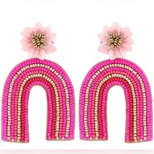 Floral Pink Rainbow Arch Beaded Earring
